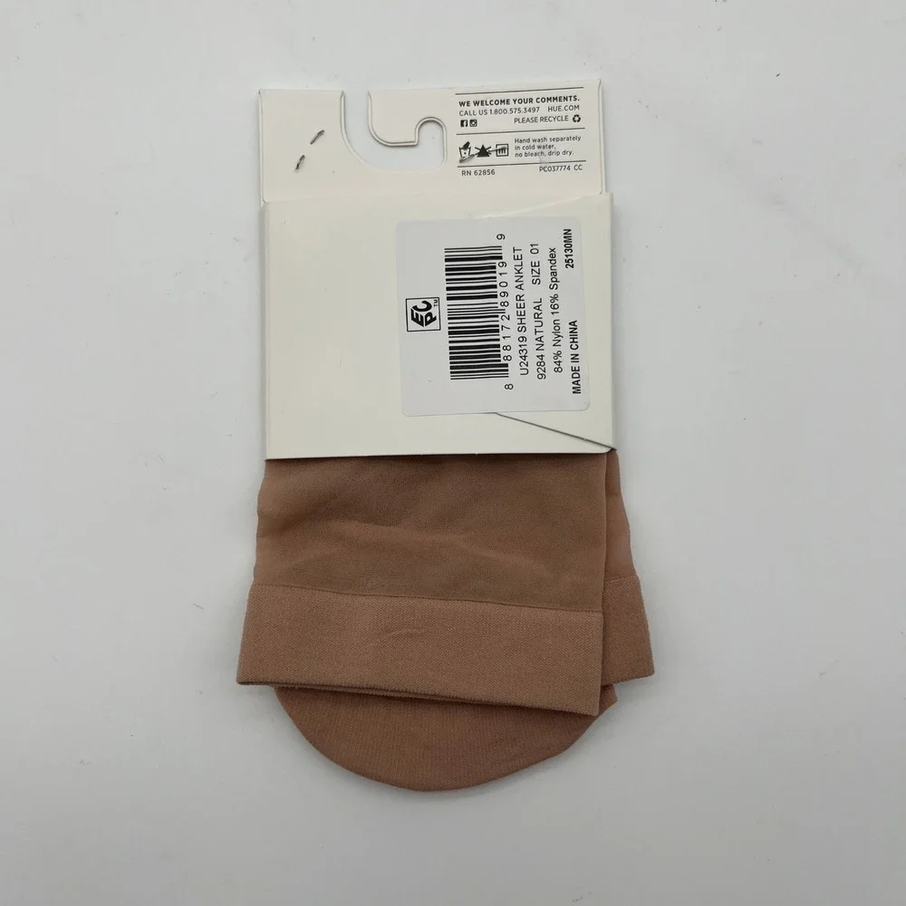 HUE Socks Womens OS Natural Sheer Anklet U24319 Nylon Spandex NWT